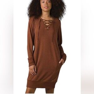 Prana Cozy Up Terry Dress in Roux Heather Brown Pockets NWT Size Medium
